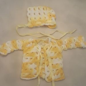 Vintage 70s Crochet Baby Coat & Hat Handmade